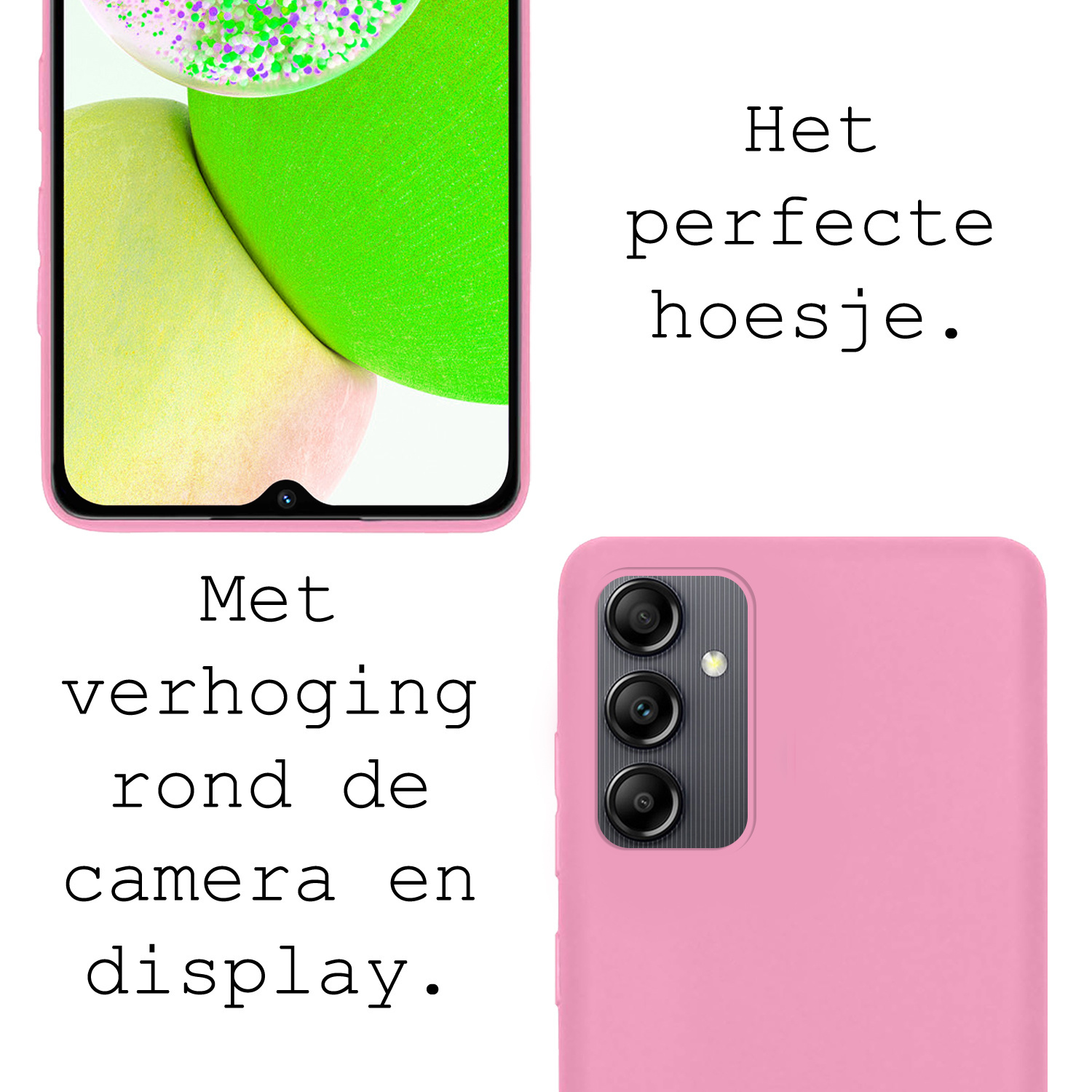 BASEY. Hoes Geschikt voor Samsung A14 Hoesje Siliconen Back Cover Case Met Screenprotector - Hoesje Geschikt voor Samsung Galaxy A14 Hoes Cover Hoesje - Roze