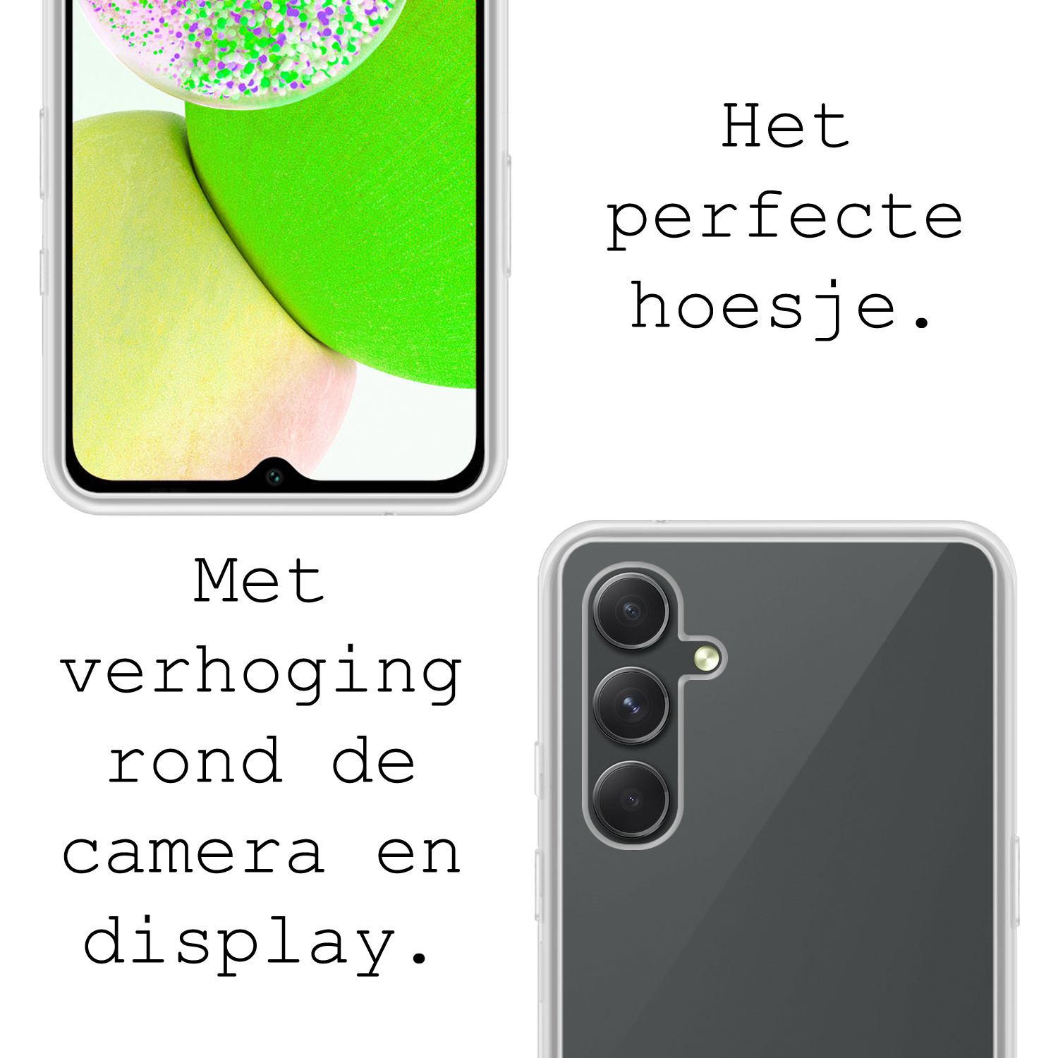 BASEY. Hoes Geschikt voor Samsung A14 Hoesje Siliconen Back Cover Case Met Screenprotector - Hoesje Geschikt voor Samsung Galaxy A14 Hoes Cover Hoesje - Transparant