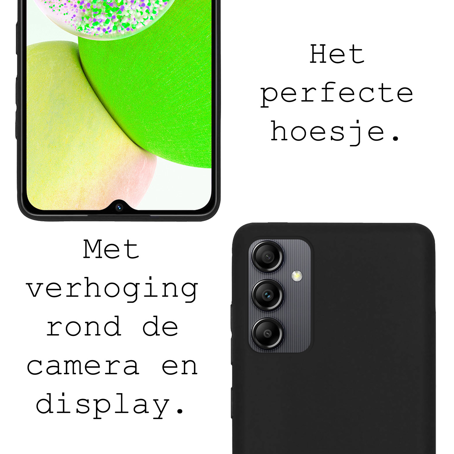 BASEY. Hoes Geschikt voor Samsung A14 Hoesje Siliconen Back Cover Case Met Screenprotector - Hoesje Geschikt voor Samsung Galaxy A14 Hoes Cover Hoesje - Zwart