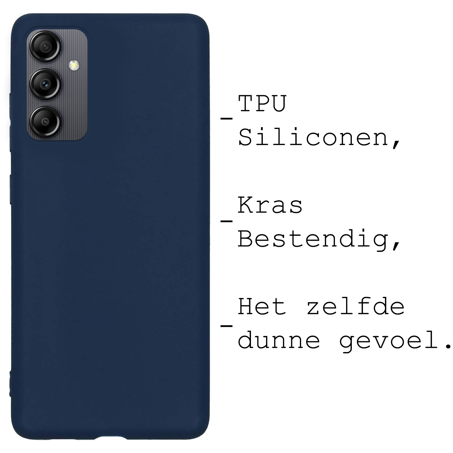 BASEY. Hoes Geschikt voor Samsung A14 Hoesje Siliconen Back Cover Case Met 2x Screenprotector - Hoesje Geschikt voor Samsung Galaxy A14 Hoes Cover Hoesje - Donkerblauw