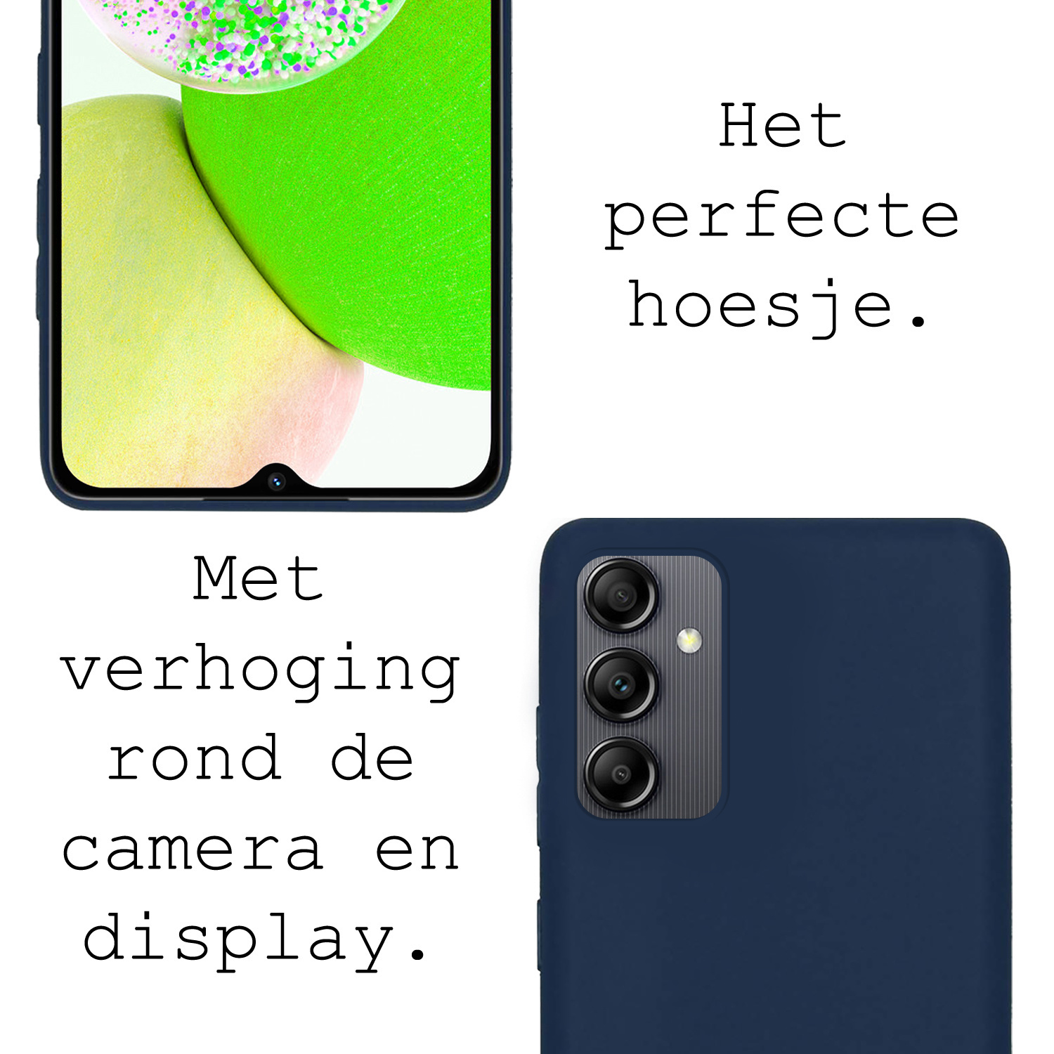 BASEY. Hoes Geschikt voor Samsung A14 Hoesje Siliconen Back Cover Case Met 2x Screenprotector - Hoesje Geschikt voor Samsung Galaxy A14 Hoes Cover Hoesje - Donkerblauw