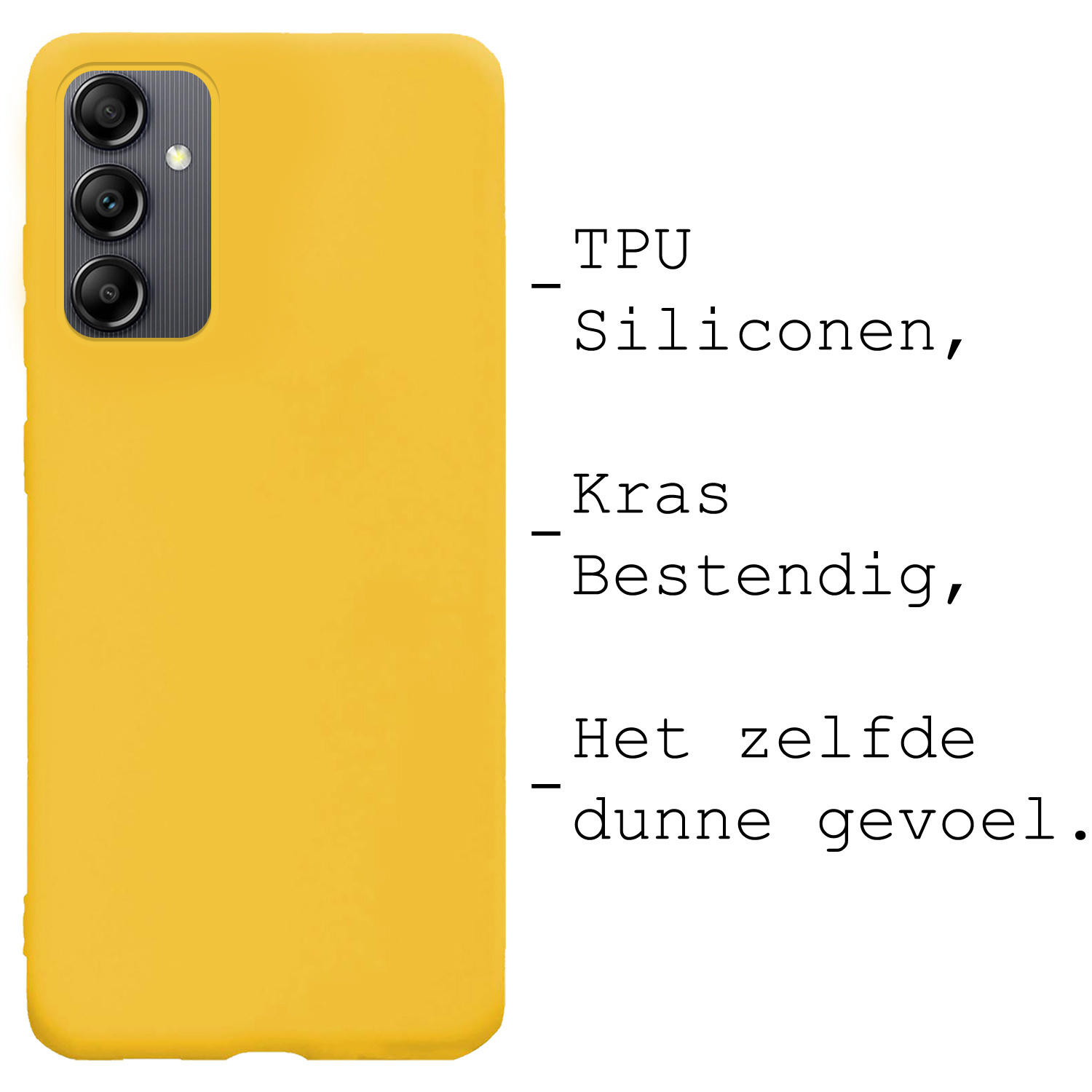 BASEY. Hoes Geschikt voor Samsung A14 Hoesje Siliconen Back Cover Case Met 2x Screenprotector - Hoesje Geschikt voor Samsung Galaxy A14 Hoes Cover Hoesje - Geel