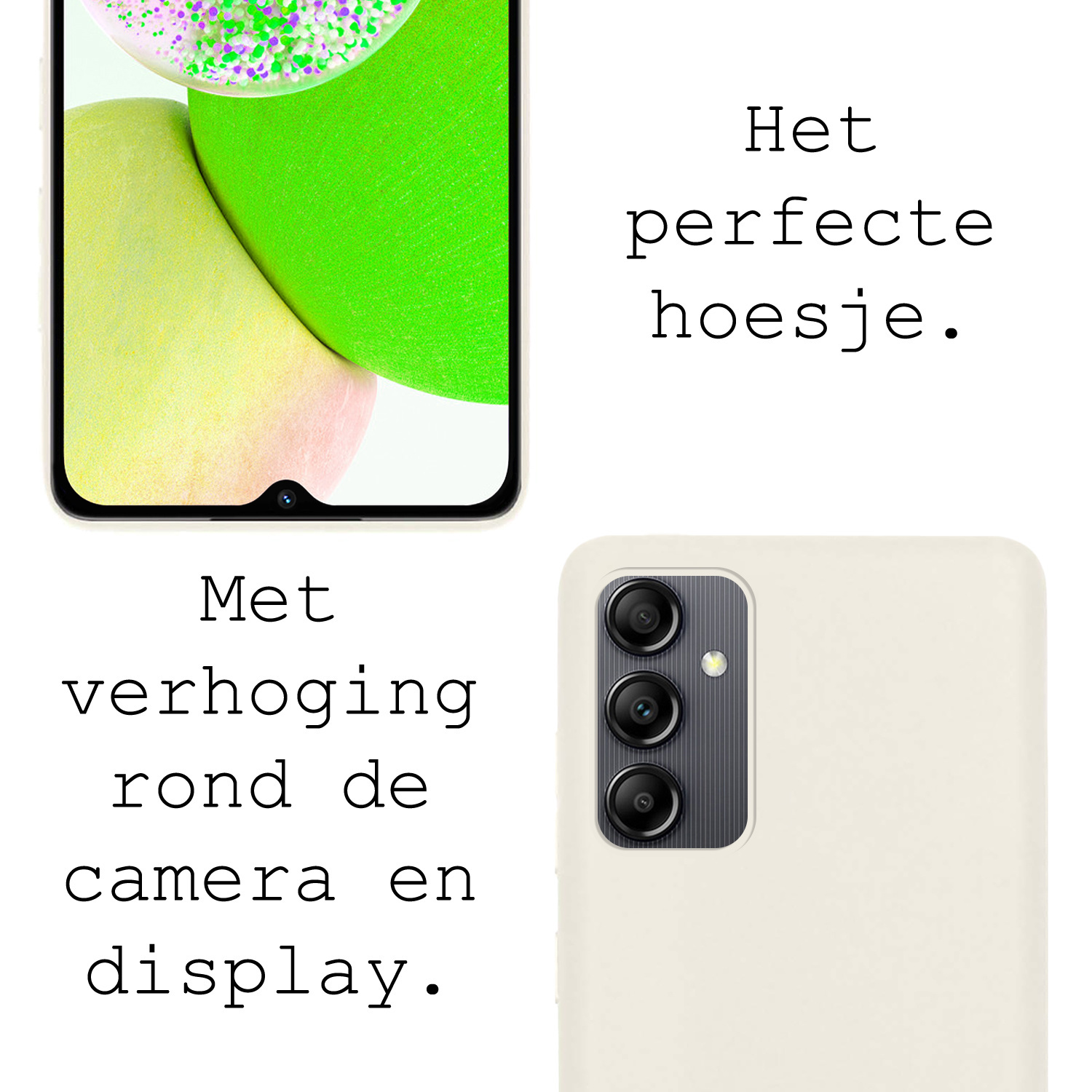 BASEY. Hoes Geschikt voor Samsung A14 Hoesje Siliconen Back Cover Case Met 2x Screenprotector - Hoesje Geschikt voor Samsung Galaxy A14 Hoes Cover Hoesje - Wit