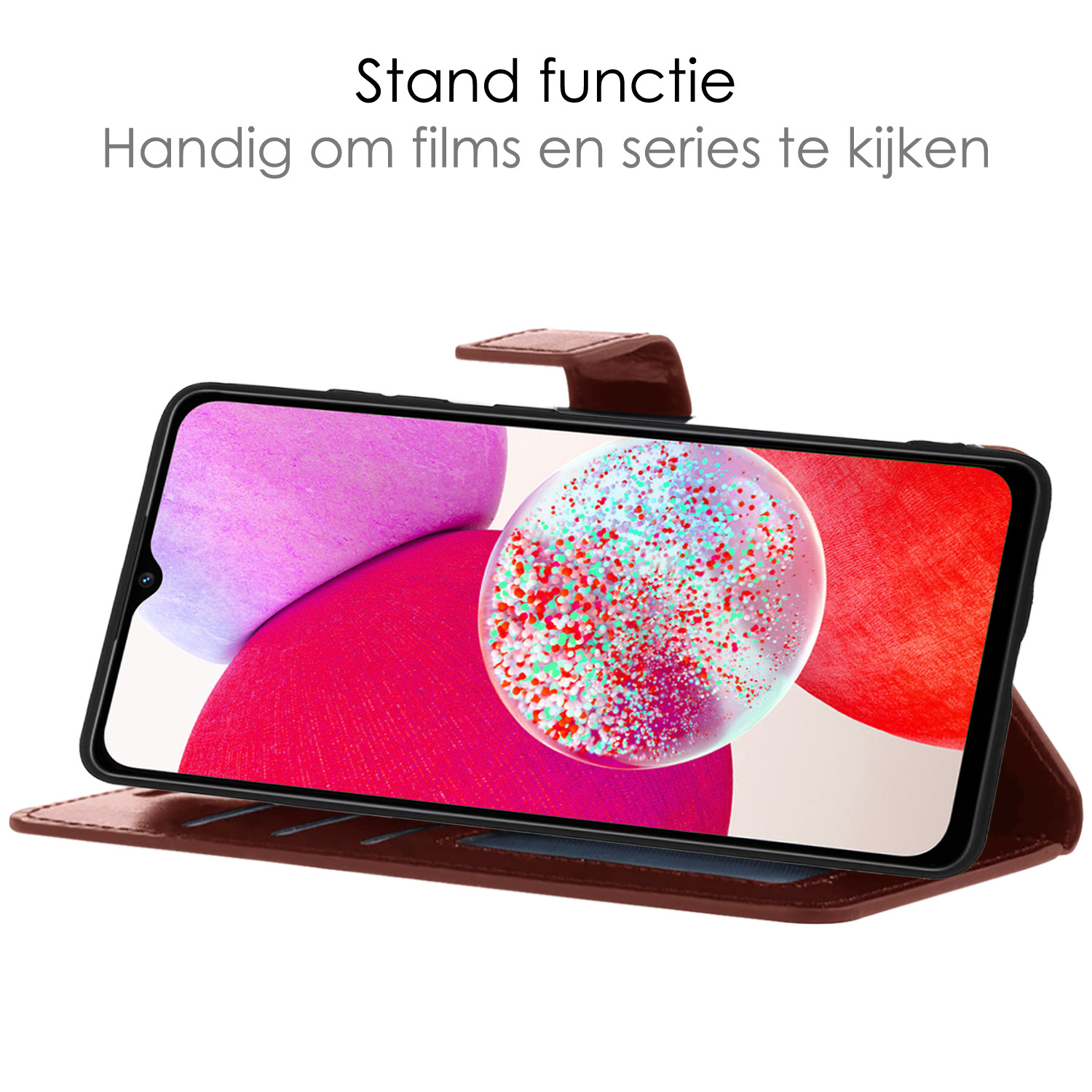 NoXx Hoes Geschikt voor Samsung A14 Hoesje Book Case Hoes Flip Cover Wallet Bookcase Met Screenprotector - Bruin