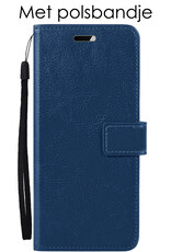 Hoes Geschikt voor Samsung A14 Hoesje Book Case Hoes Flip Cover Wallet Bookcase Met Screenprotector - Donkerblauw