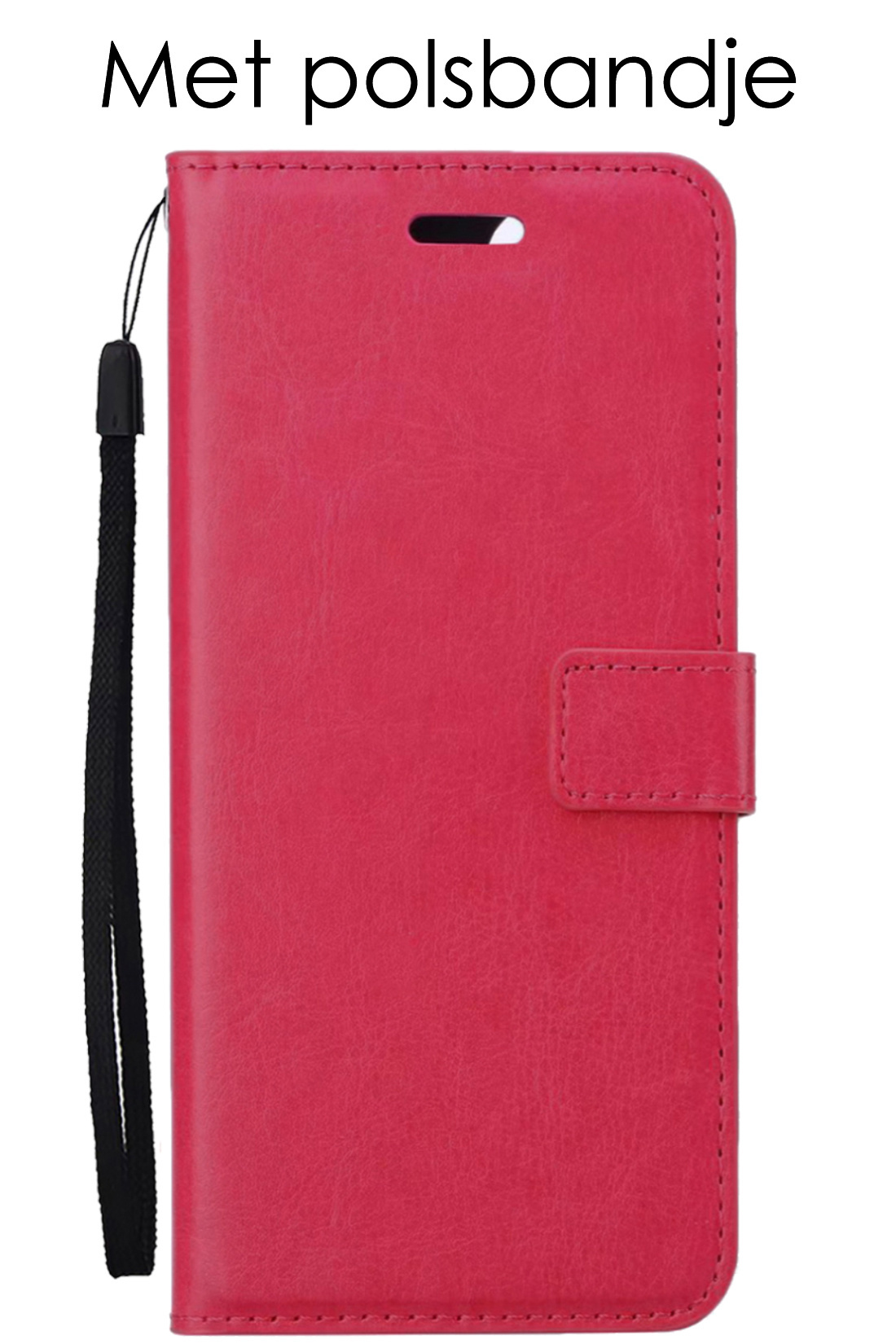 Hoes Geschikt voor Samsung A14 Hoesje Book Case Hoes Flip Cover Wallet Bookcase Met Screenprotector - Donkerroze