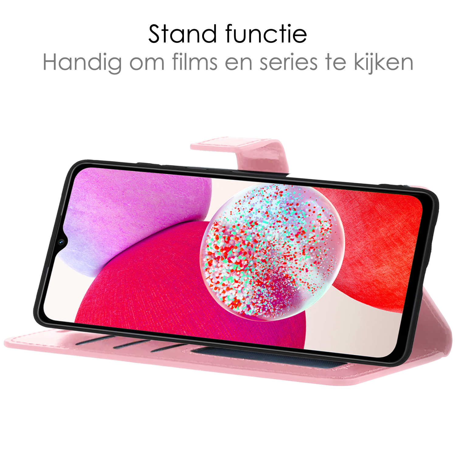 NoXx Hoes Geschikt voor Samsung A14 Hoesje Book Case Hoes Flip Cover Wallet Bookcase Met Screenprotector - Lichtroze