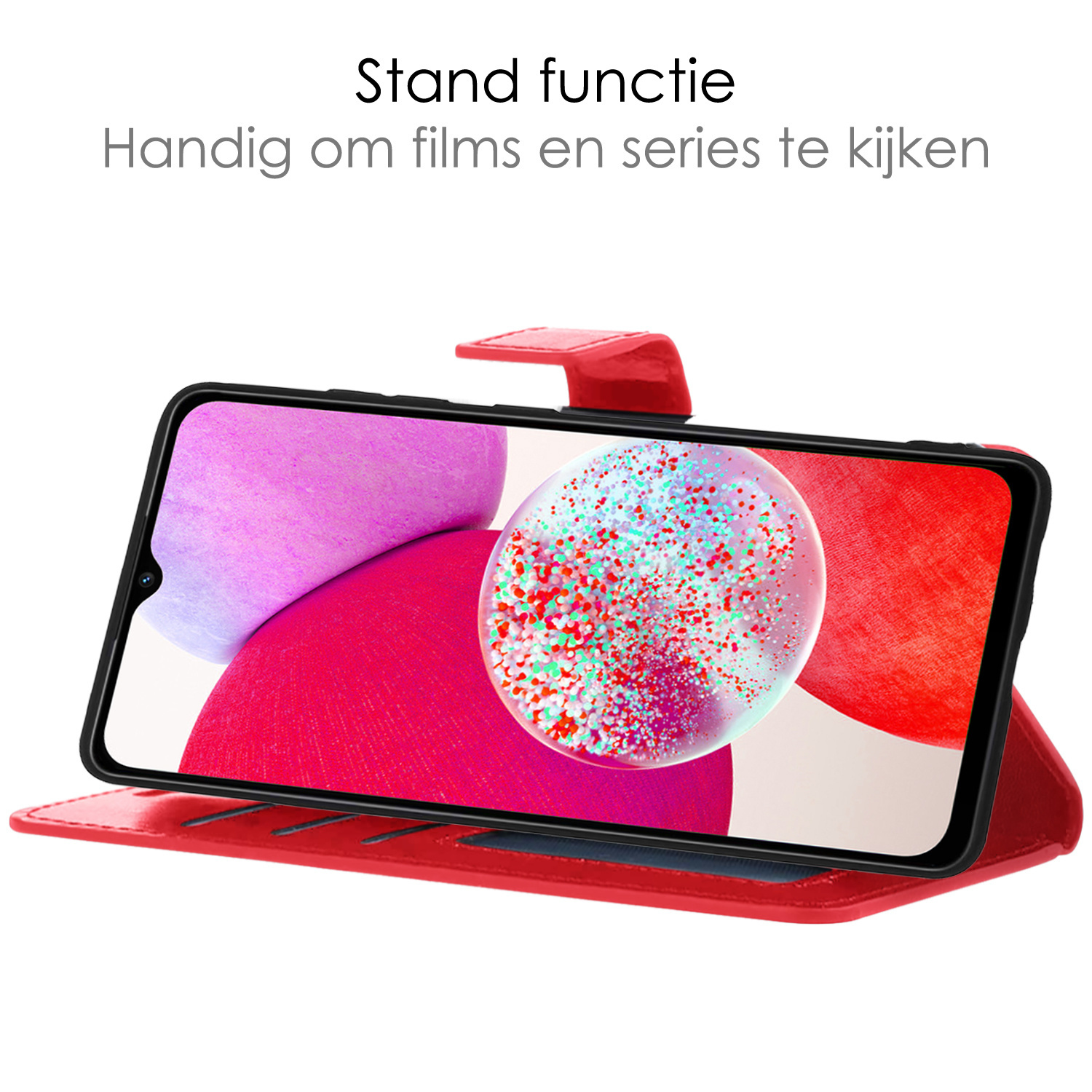 NoXx Hoes Geschikt voor Samsung A14 Hoesje Book Case Hoes Flip Cover Wallet Bookcase Met Screenprotector - Rood