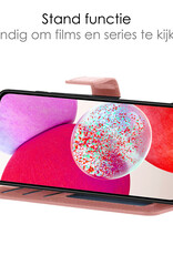 Hoes Geschikt voor Samsung A14 Hoesje Book Case Hoes Flip Cover Wallet Bookcase Met Screenprotector - Rosé goud