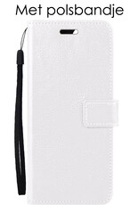 Hoes Geschikt voor Samsung A14 Hoesje Book Case Hoes Flip Cover Wallet Bookcase Met Screenprotector - Wit