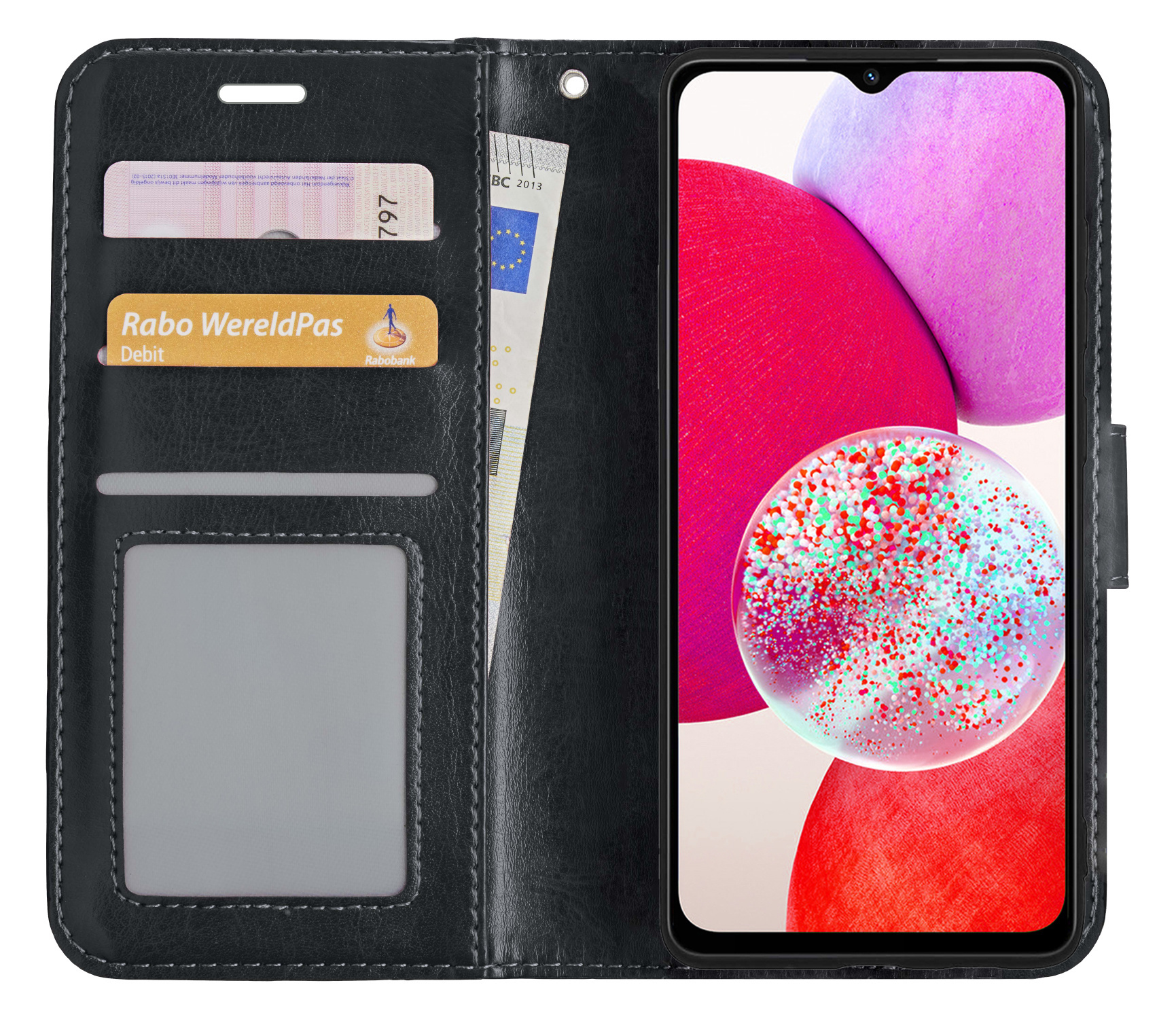 NoXx Hoes Geschikt voor Samsung A14 Hoesje Book Case Hoes Flip Cover Wallet Bookcase Met Screenprotector - Zwart