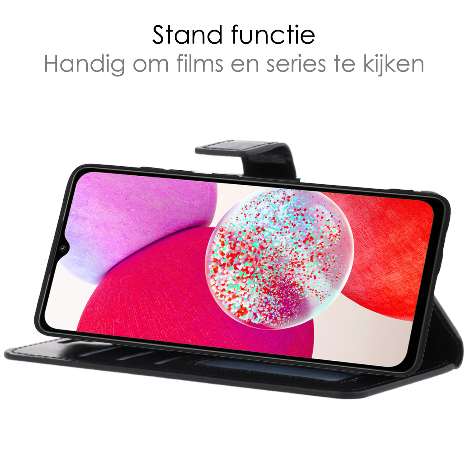 NoXx Hoes Geschikt voor Samsung A14 Hoesje Book Case Hoes Flip Cover Wallet Bookcase Met Screenprotector - Zwart