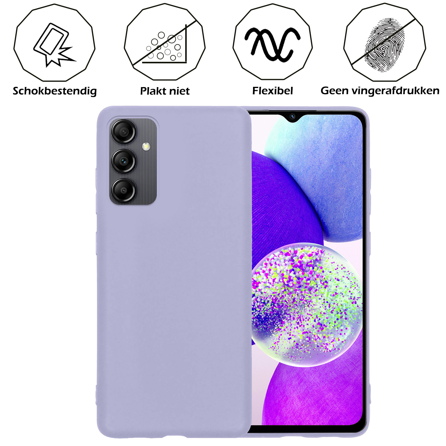 Nomfy Hoesje Geschikt voor Samsung A14 Hoesje Siliconen Cover Case - Hoes Geschikt voor Samsung Galaxy A14 Hoes Back Case - 2-PACK - Lila