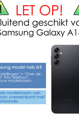 Hoes Geschikt voor Samsung A14 Hoesje Book Case Hoes Flip Cover Wallet Bookcase Met 2x Screenprotector - Donkerblauw