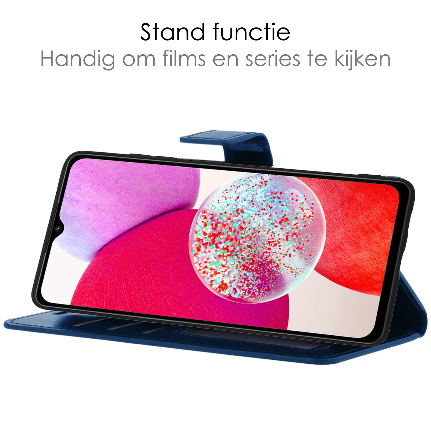 NoXx Hoes Geschikt voor Samsung A14 Hoesje Book Case Hoes Flip Cover Wallet Bookcase Met 2x Screenprotector - Donkerblauw
