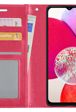 NoXx Hoes Geschikt voor Samsung A14 Hoesje Book Case Hoes Flip Cover Wallet Bookcase Met 2x Screenprotector - Donkerroze
