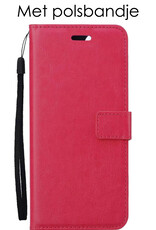 Hoes Geschikt voor Samsung A14 Hoesje Book Case Hoes Flip Cover Wallet Bookcase Met 2x Screenprotector - Donkerroze