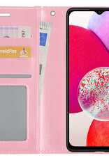NoXx Hoes Geschikt voor Samsung A14 Hoesje Book Case Hoes Flip Cover Wallet Bookcase Met 2x Screenprotector - Lichtroze