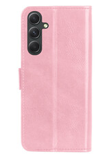 Hoes Geschikt voor Samsung A14 Hoesje Book Case Hoes Flip Cover Wallet Bookcase Met 2x Screenprotector - Lichtroze