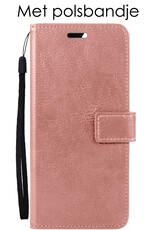 Hoes Geschikt voor Samsung A14 Hoesje Book Case Hoes Flip Cover Wallet Bookcase Met 2x Screenprotector - Rosé goud
