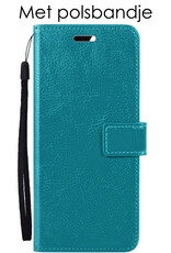 Hoes Geschikt voor Samsung A14 Hoesje Book Case Hoes Flip Cover Wallet Bookcase Met 2x Screenprotector - Turquoise