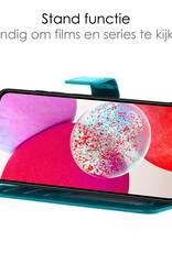 Hoes Geschikt voor Samsung A14 Hoesje Book Case Hoes Flip Cover Wallet Bookcase Met 2x Screenprotector - Turquoise