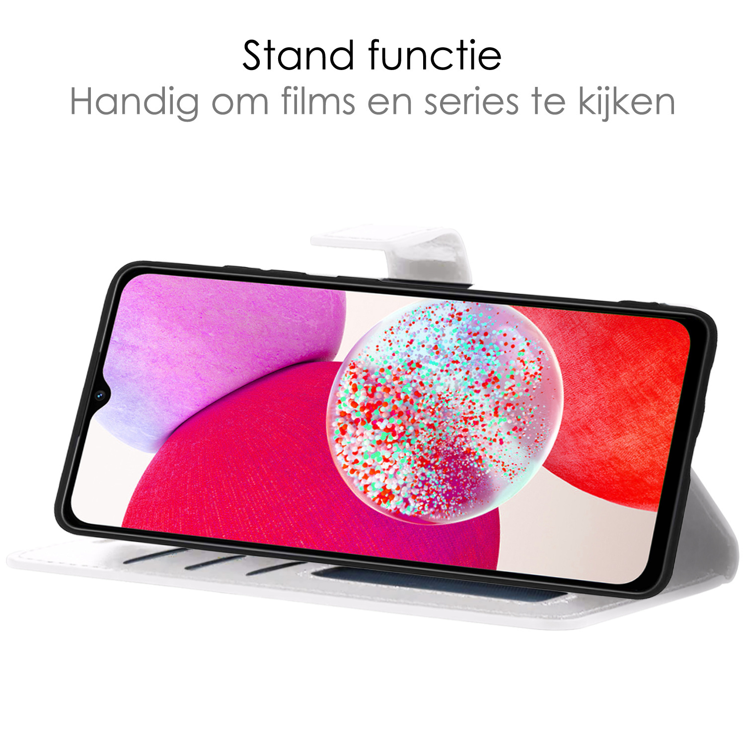 NoXx Hoes Geschikt voor Samsung A14 Hoesje Book Case Hoes Flip Cover Wallet Bookcase Met 2x Screenprotector - Wit
