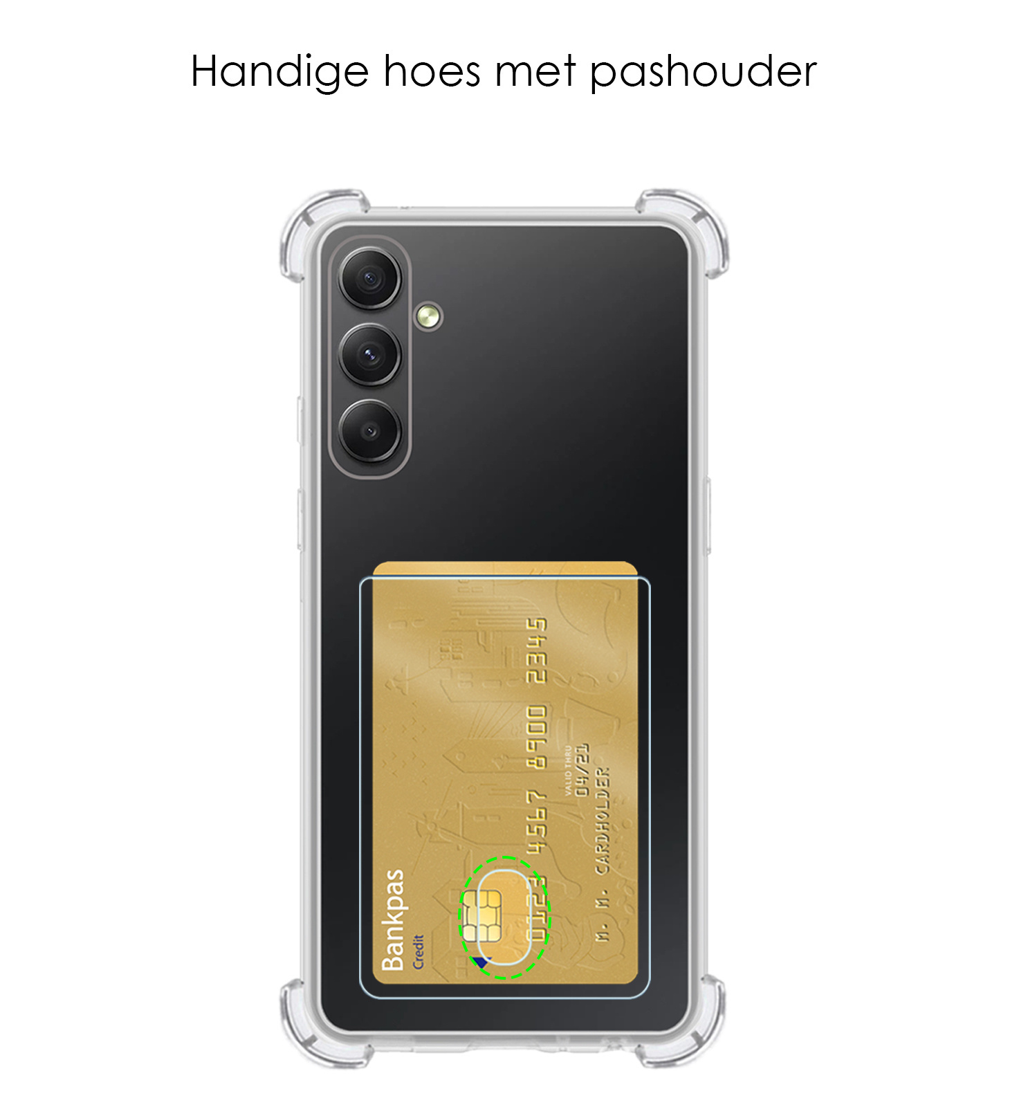 NoXx Hoes Geschikt voor Samsung A14 Hoesje Pasjeshouder Cover Shock Proof Case Siliconen Hoes Met Kaarthouder Met 2x Screenprotector - Transparant