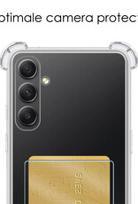 NoXx Hoes Geschikt voor Samsung A14 Hoesje Pasjeshouder Cover Shock Proof Case Siliconen Hoes Met Kaarthouder Met 2x Screenprotector - Transparant