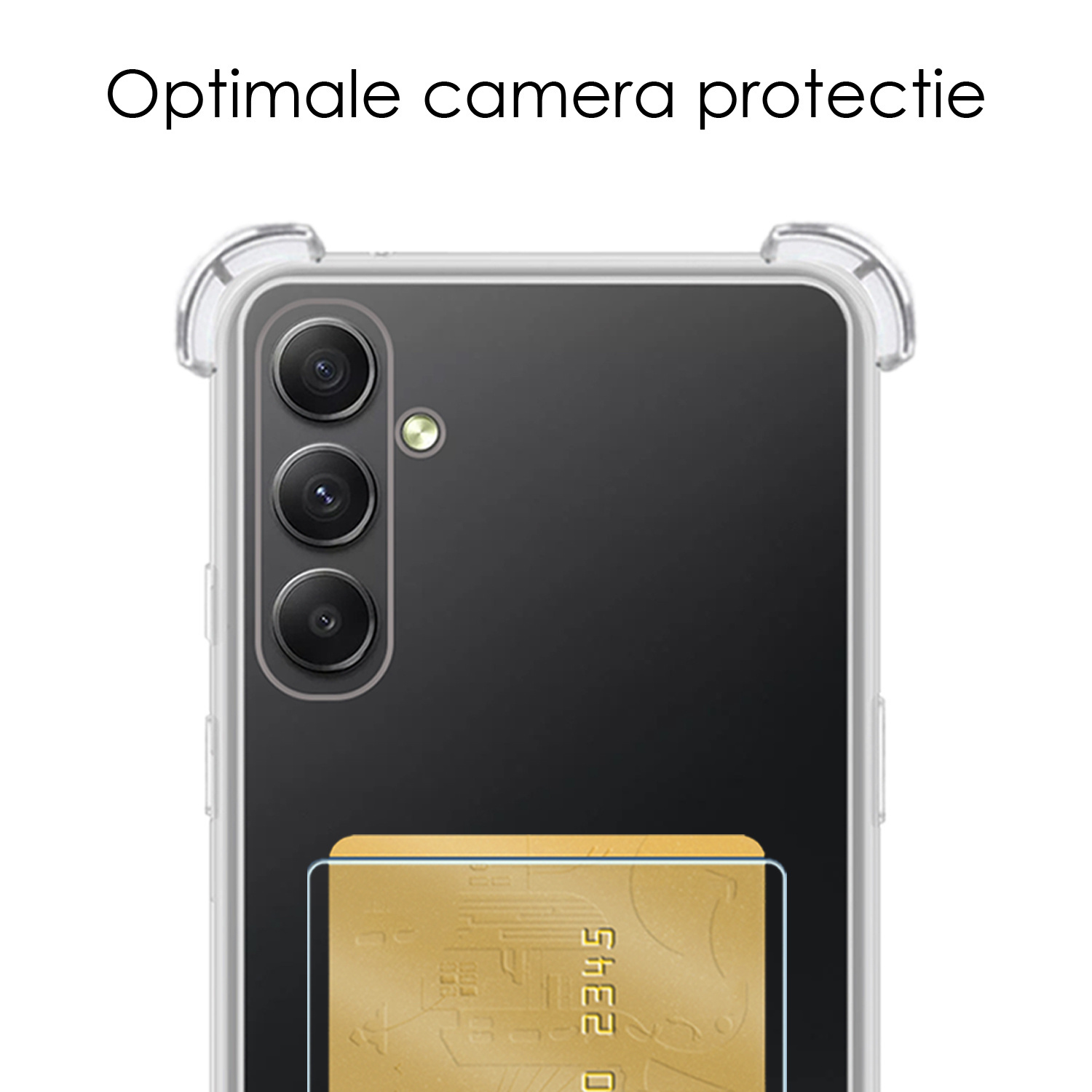 NoXx Hoes Geschikt voor Samsung A14 Hoesje Pasjeshouder Cover Shock Proof Case Siliconen Hoes Met Kaarthouder Met 2x Screenprotector - Transparant