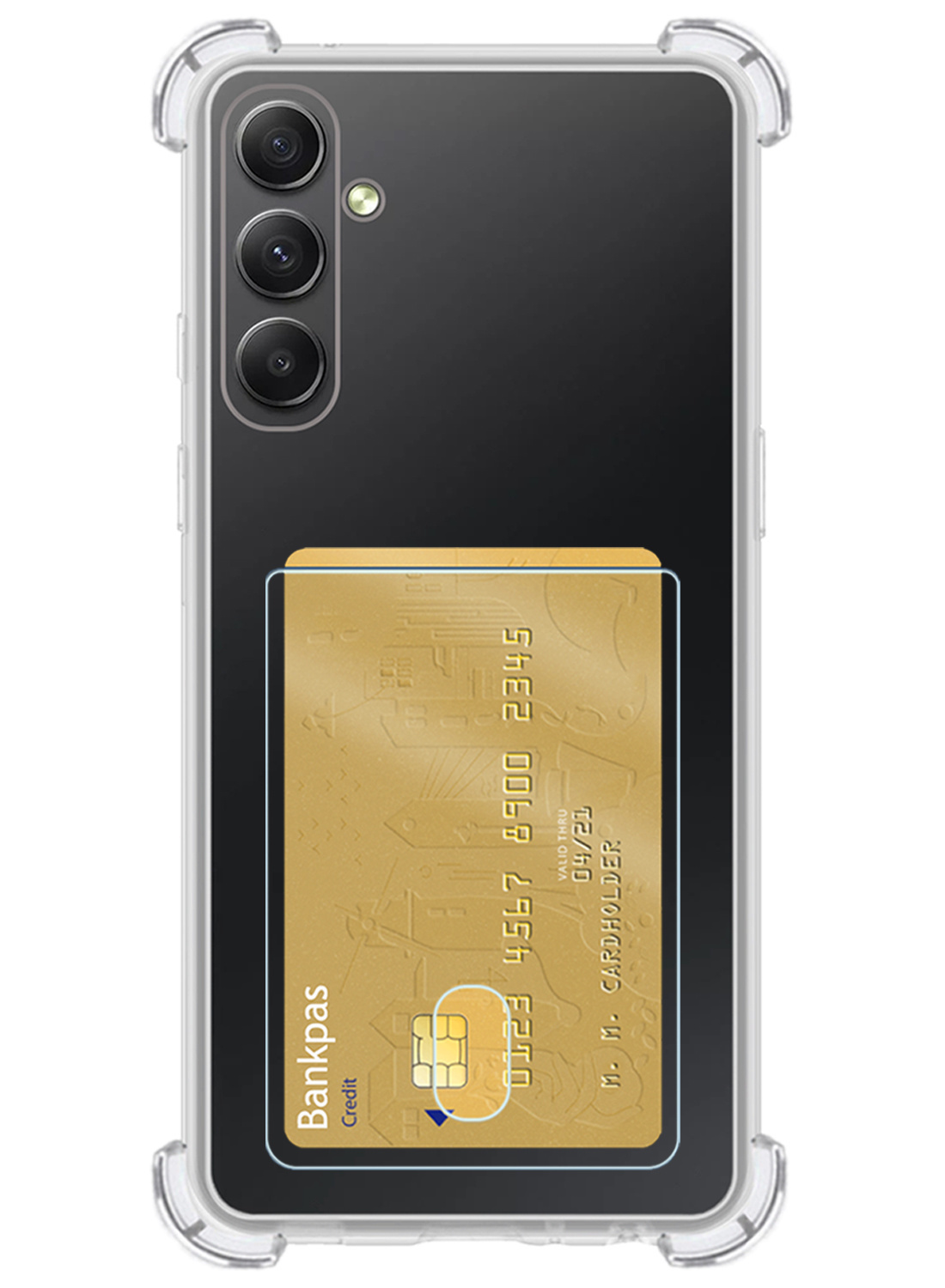 NoXx Hoes Geschikt voor Samsung A14 Hoesje Pasjeshouder Cover Shock Proof Case Siliconen Hoes Met Kaarthouder Met 2x Screenprotector - Transparant