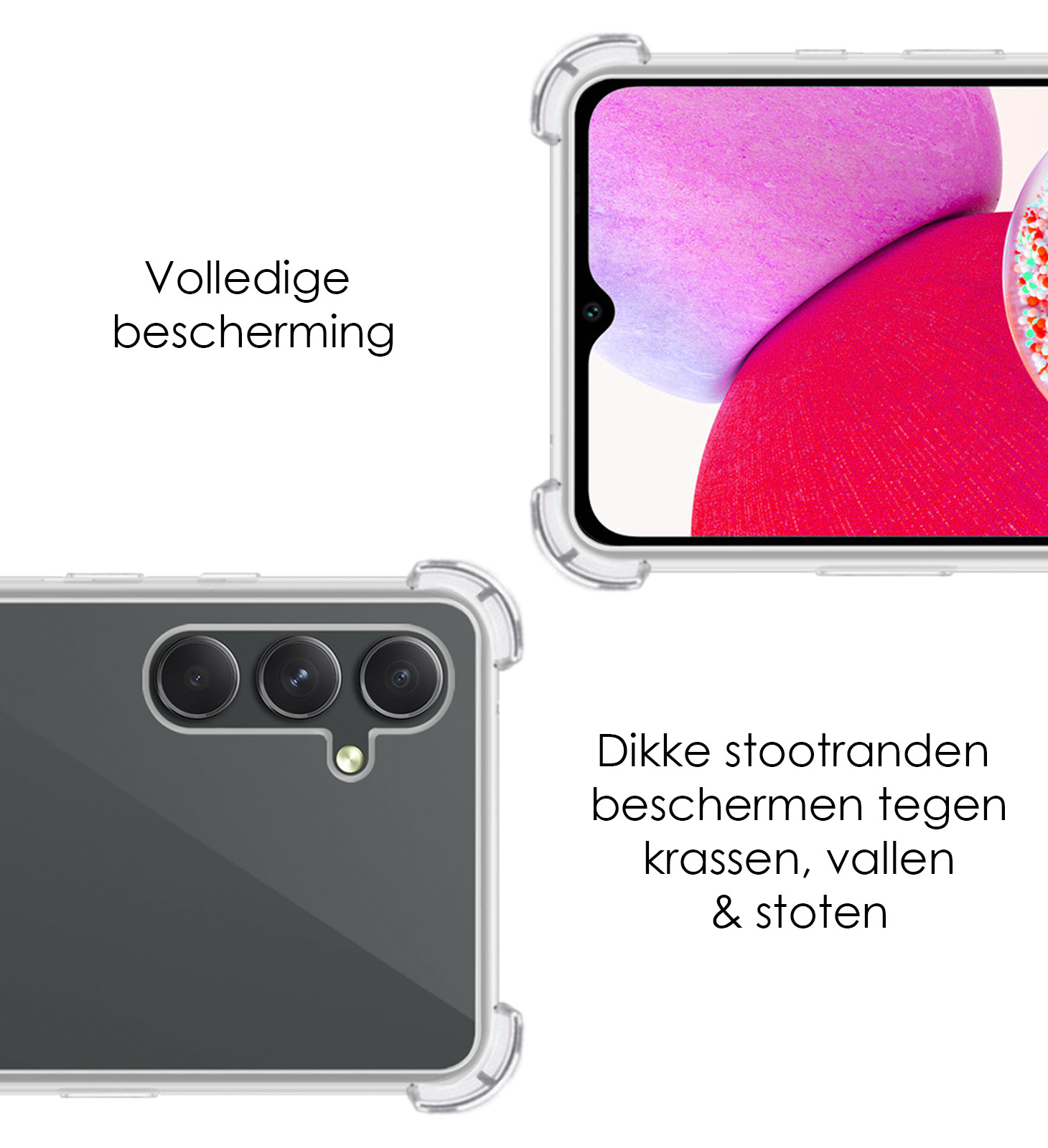 NoXx Hoes Geschikt voor Samsung A14 Hoesje Siliconen Cover Shock Proof Back Case Shockproof Hoes Met 2x Screenprotector - Transparant
