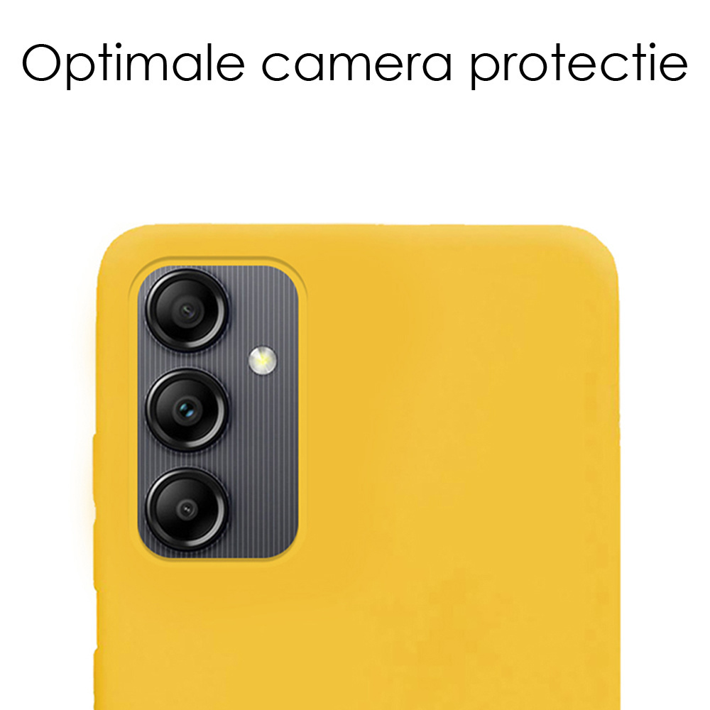 NoXx Hoes Geschikt voor Samsung A14 Hoesje Cover Siliconen Back Case Hoes Met Screenprotector - Geel
