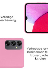 NoXx Hoes Geschikt voor Samsung A14 Hoesje Cover Siliconen Back Case Hoes Met Screenprotector - Roze