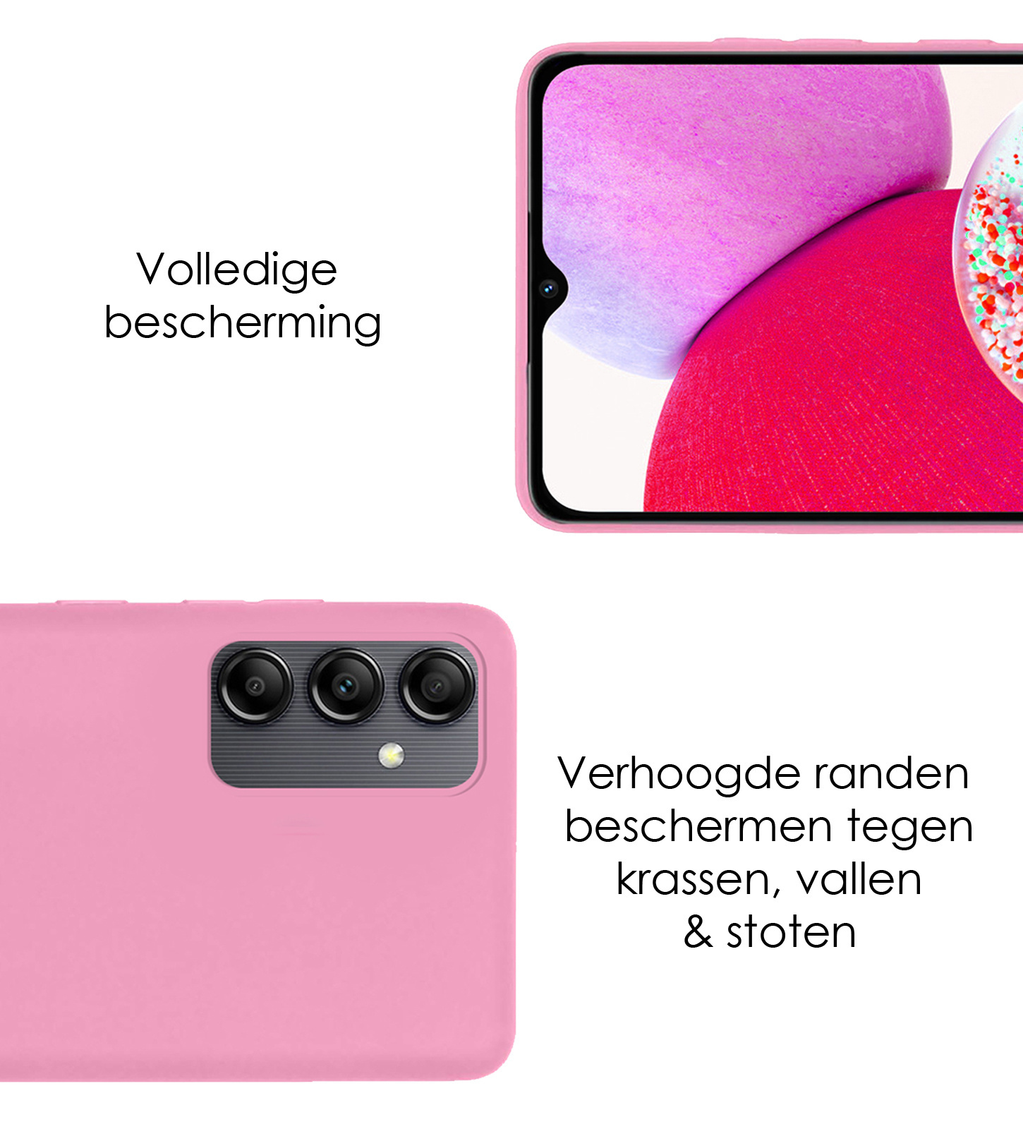NoXx Hoes Geschikt voor Samsung A14 Hoesje Cover Siliconen Back Case Hoes Met Screenprotector - Roze