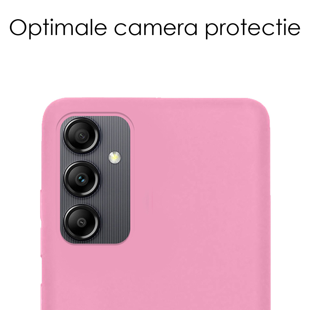 NoXx Hoes Geschikt voor Samsung A14 Hoesje Cover Siliconen Back Case Hoes Met Screenprotector - Roze