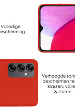 NoXx Hoes Geschikt voor Samsung A14 Hoesje Cover Siliconen Back Case Hoes Met 2x Screenprotector - Rood