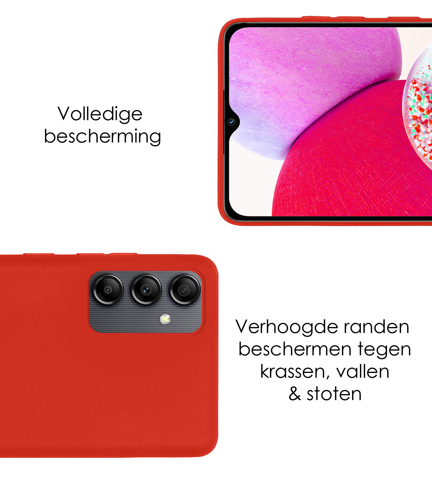 NoXx Hoes Geschikt voor Samsung A14 Hoesje Cover Siliconen Back Case Hoes Met 2x Screenprotector - Rood