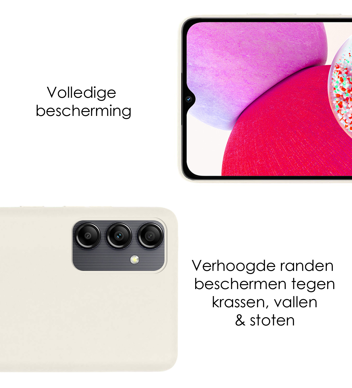 NoXx Hoes Geschikt voor Samsung A14 Hoesje Cover Siliconen Back Case Hoes Met 2x Screenprotector - Wit