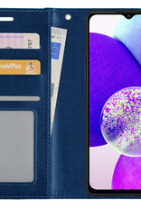 Hoesje Geschikt voor Samsung A14 Hoes Bookcase Flipcase Book Cover Met Screenprotector - Hoes Geschikt voor Samsung Galaxy A14 Hoesje Book Case - Donkerblauw