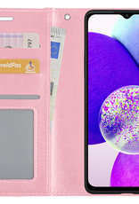 Hoesje Geschikt voor Samsung A14 Hoes Bookcase Flipcase Book Cover Met Screenprotector - Hoes Geschikt voor Samsung Galaxy A14 Hoesje Book Case - Lichtroze
