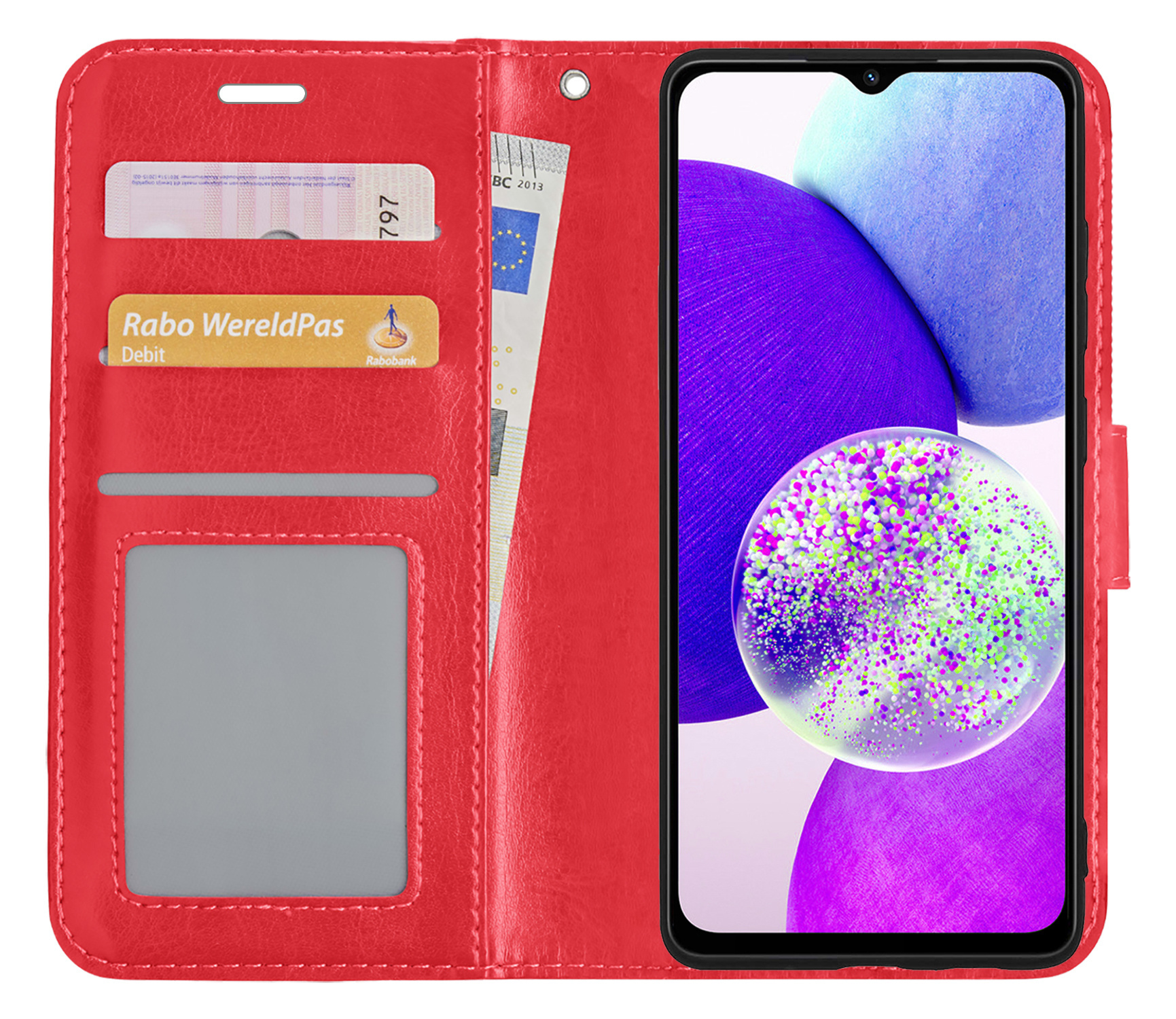 Samsung A14 Hoes Bookcase Flipcase Book Cover Met Screenprotector - Samsung Galaxy A14 Hoesje Book Case - Rood