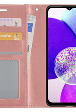 Nomfy Hoesje Geschikt voor Samsung A14 Hoes Bookcase Flipcase Book Cover Met Screenprotector - Hoes Geschikt voor Samsung Galaxy A14 Hoesje Book Case - Rosé goud