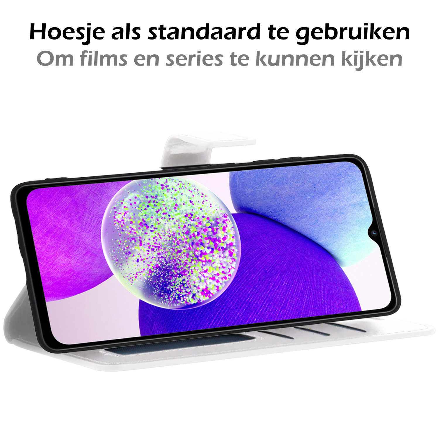 Nomfy Hoesje Geschikt voor Samsung A14 Hoes Bookcase Flipcase Book Cover Met Screenprotector - Hoes Geschikt voor Samsung Galaxy A14 Hoesje Book Case - Wit