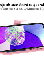 Nomfy Hoesje Geschikt voor Samsung A14 Hoes Bookcase Flipcase Book Cover Met 2x Screenprotector - Hoes Geschikt voor Samsung Galaxy A14 Hoesje Book Case - Lichtroze