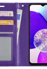 Nomfy Hoesje Geschikt voor Samsung A14 Hoes Bookcase Flipcase Book Cover Met 2x Screenprotector - Hoes Geschikt voor Samsung Galaxy A14 Hoesje Book Case - Paars