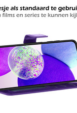 Nomfy Hoesje Geschikt voor Samsung A14 Hoes Bookcase Flipcase Book Cover Met 2x Screenprotector - Hoes Geschikt voor Samsung Galaxy A14 Hoesje Book Case - Paars