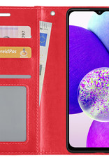 Hoesje Geschikt voor Samsung A14 Hoes Bookcase Flipcase Book Cover Met 2x Screenprotector - Hoes Geschikt voor Samsung Galaxy A14 Hoesje Book Case - Rood