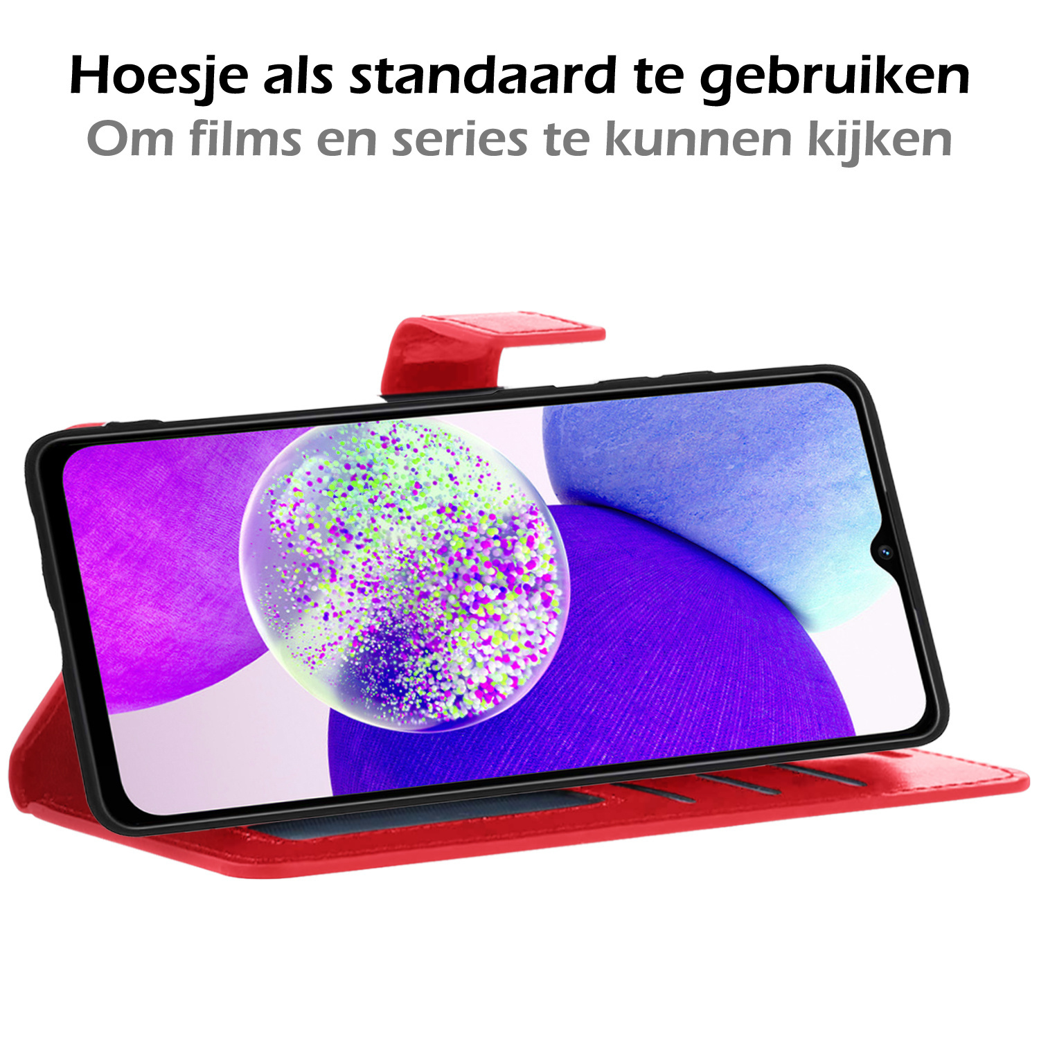 Nomfy Hoesje Geschikt voor Samsung A14 Hoes Bookcase Flipcase Book Cover Met 2x Screenprotector - Hoes Geschikt voor Samsung Galaxy A14 Hoesje Book Case - Rood