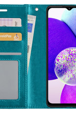 Nomfy Hoesje Geschikt voor Samsung A14 Hoes Bookcase Flipcase Book Cover Met 2x Screenprotector - Hoes Geschikt voor Samsung Galaxy A14 Hoesje Book Case - Turquoise